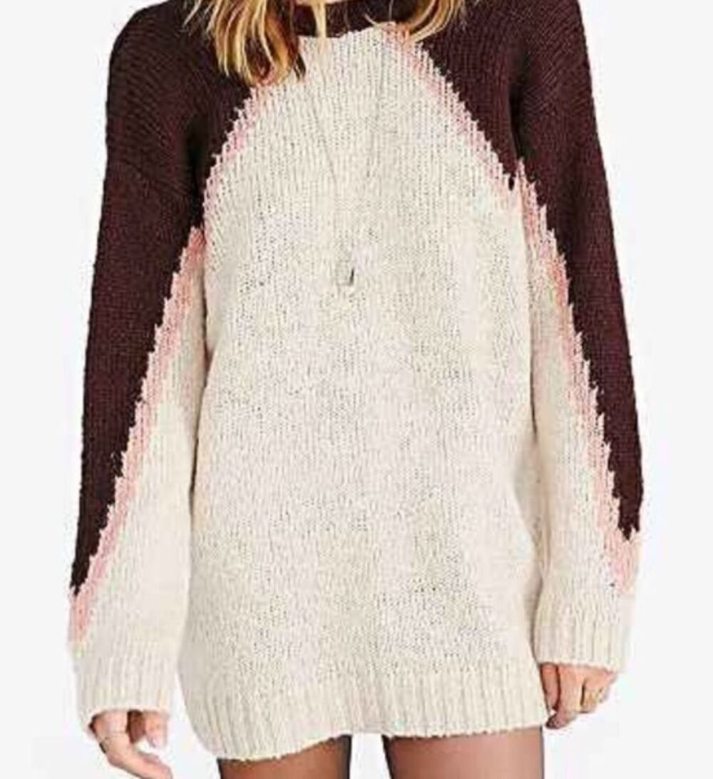 Ecote Women's Oversized Chevron Wool Sweater Scoop Back Multicolor M Cozy